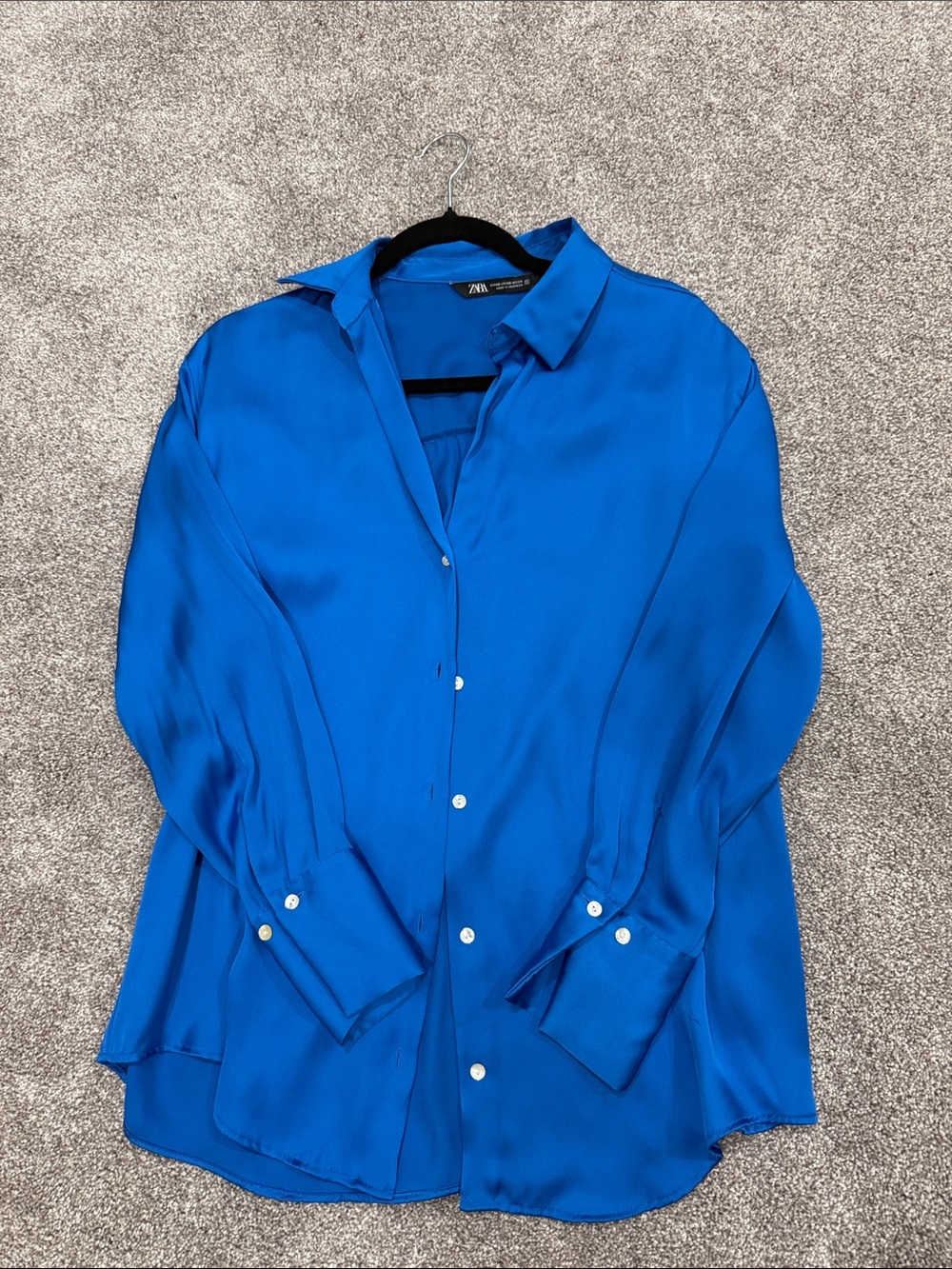Zara Vibrant Blue Satin Button-Front Shirt